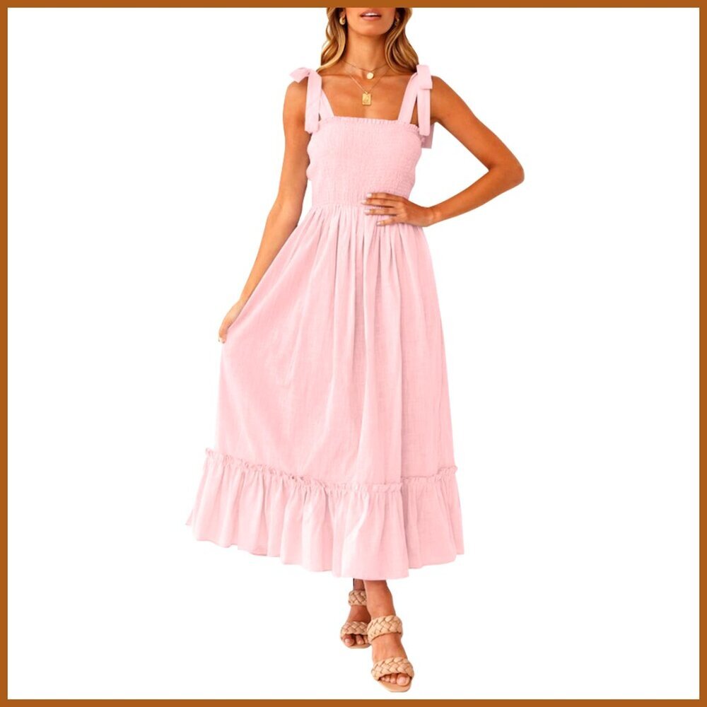 Viscose Maxi Dress with Spaghetti Straps and Ruffle Detail